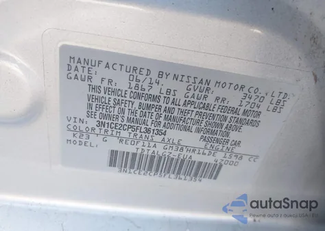 2015 Nissan Versa Note S/S Plus/Sv/Sl/Sr from USA, damaged, VIN 3N1CE2CP5FL361354